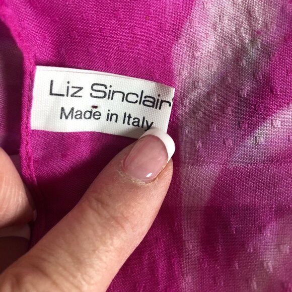 Liz Sinclair Pink Rose Floral Scarf Made In Italy Framed Edge Square 30x30 - Picture 4 of 6